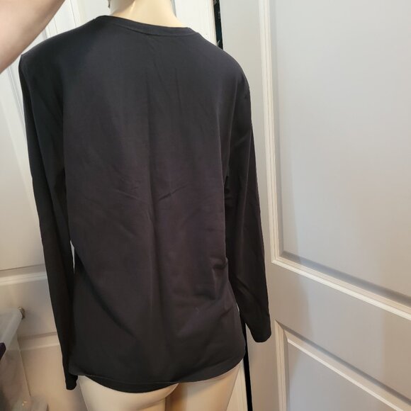 TALBOTS Black Cotton Stretch Top Fleur De Lis Sequins Saints Long Sleeve Top - Picture 5 of 8